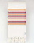 Folded red stripes on a cream colour plain colour.