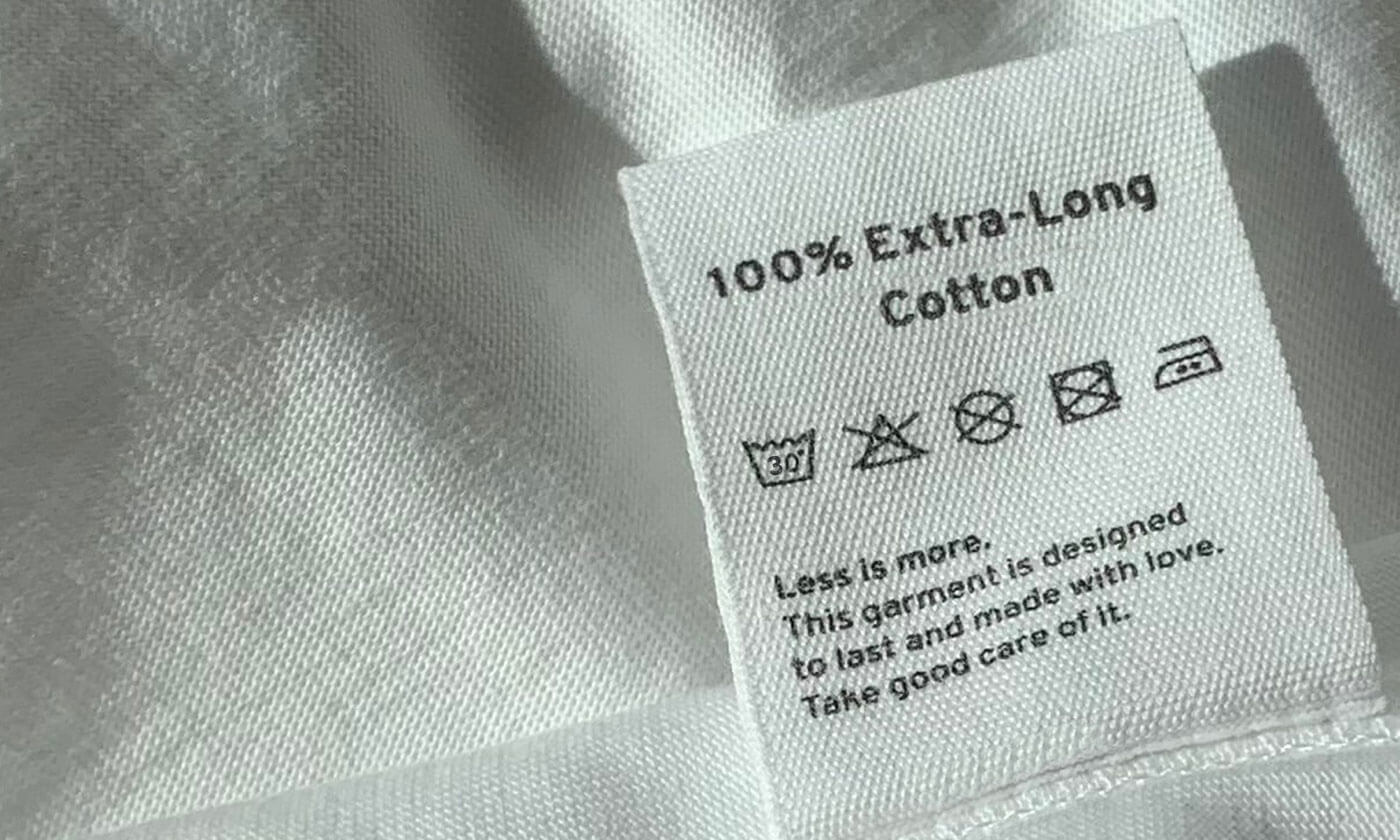 cotton fabric, label and some text, 100% extra-long cotton
