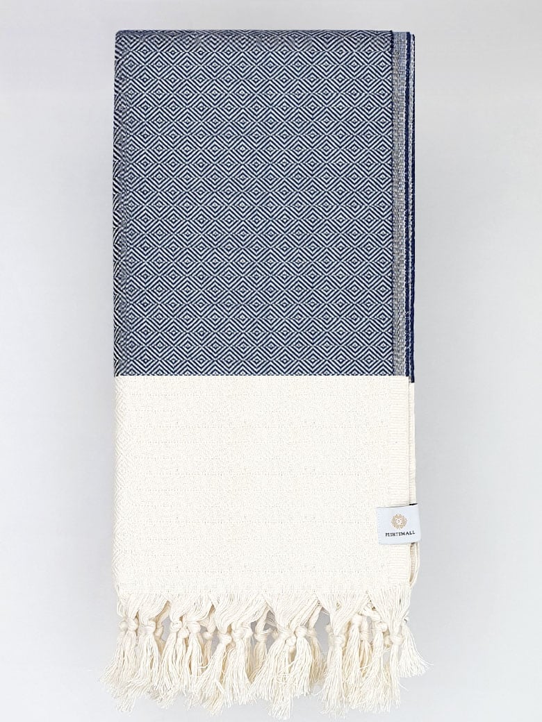 Folded diamond pattern cotton scarf in navy colour.
