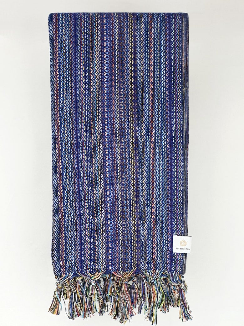 Folded multi-colour scarf cotton in the navy base colour.