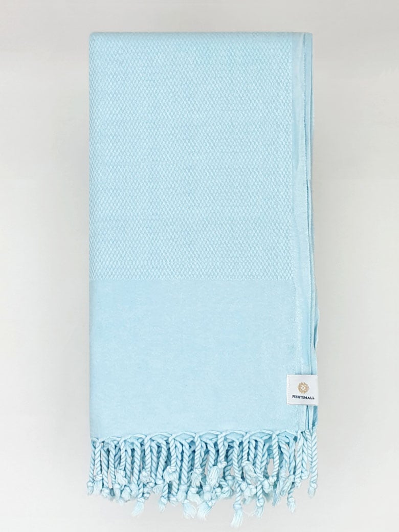 Folded 100% cotton scarf in plain ice blue colour.