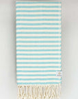 Folded cotton towel in plain aqua colour.