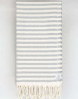 Folded cotton towel in plain grey colour.